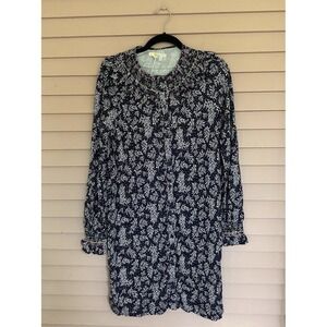Boden Women's Size US 10 Long Blue Leafy‎ Sprig Smocked Jersey Dress NWOT